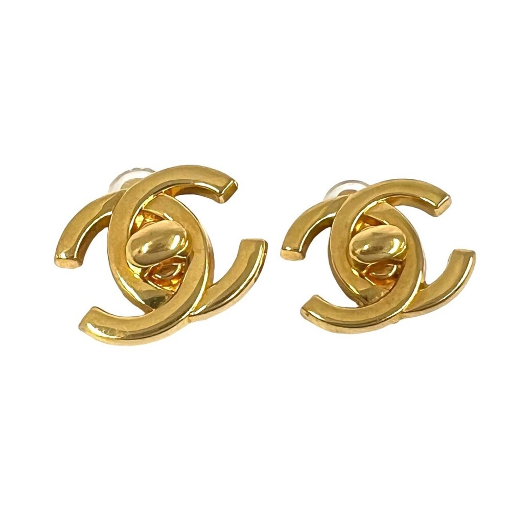 CHANEL Vintage Gold Logo Earrings